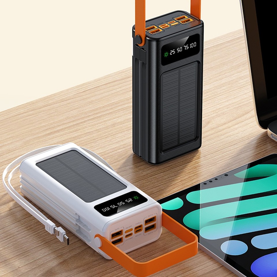 60000mAh Solar Power Bank 22.5W Fast Charging Built-in Cables & LED Flashlight