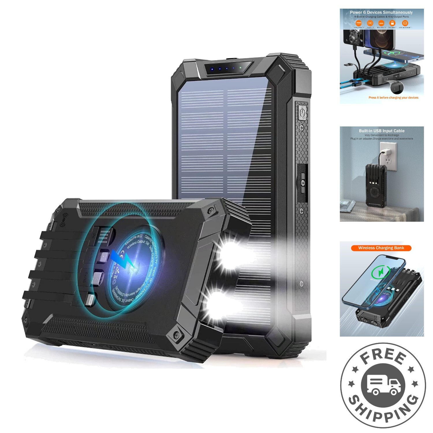 Durable Solar Power Bank 36000mAh: Wireless, Fast Charging & Waterproof Design