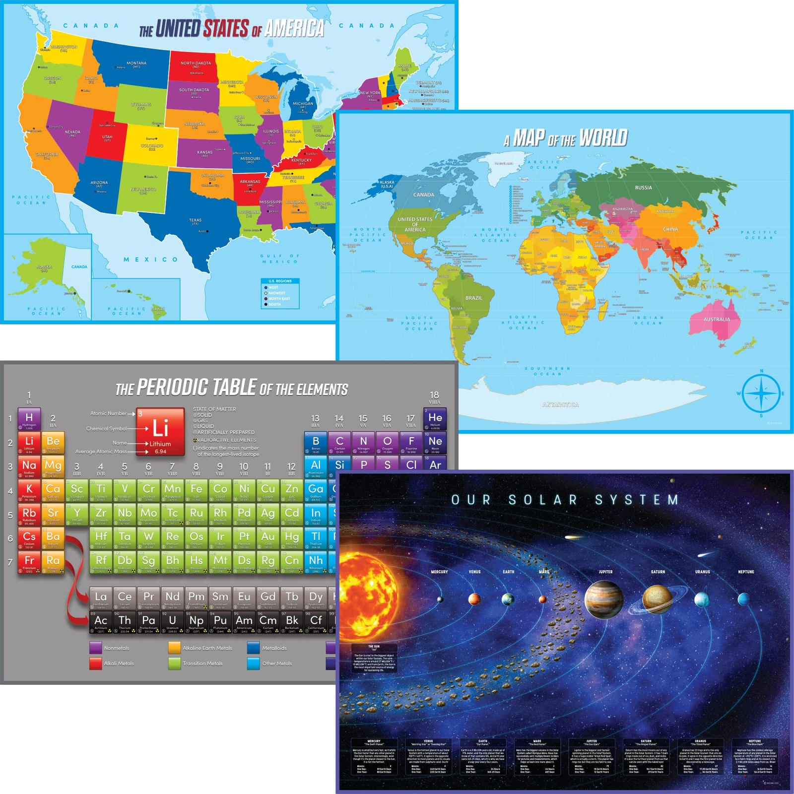 Solar System Periodic Table World USA Maps Classroom Posters
