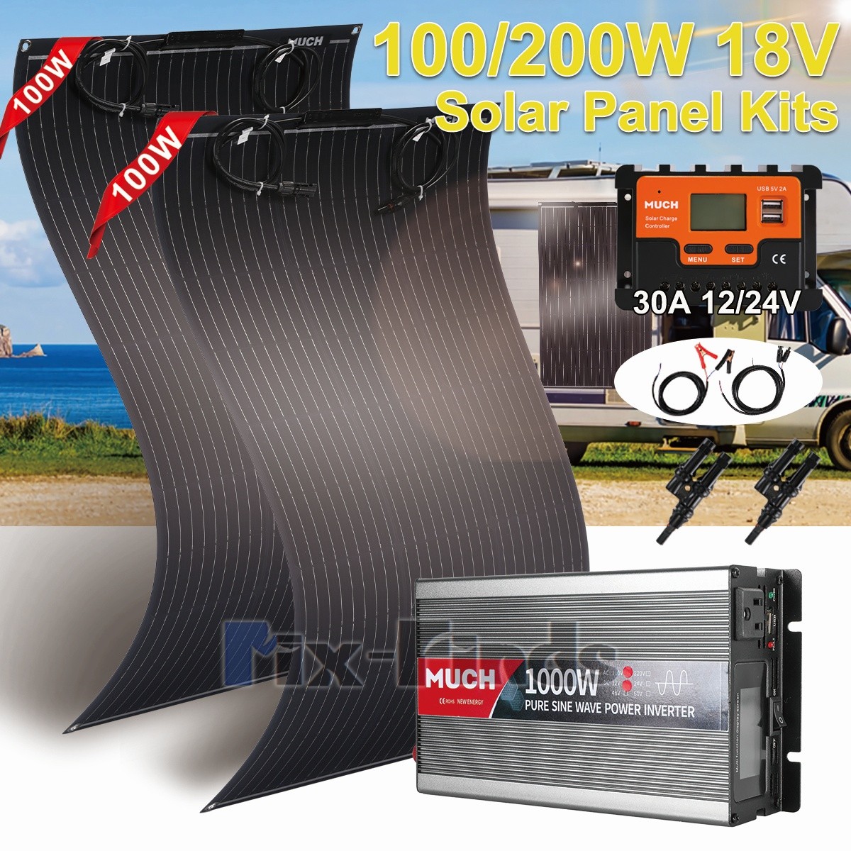 Kit de panel solar completo Inversor Generador de energía solar 100A Hogar 110V