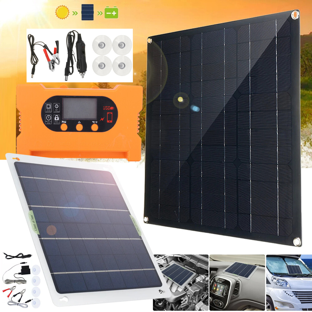 50W Solar Panel 12V Trickle Charger Battery Charger Kit Maintainer Boat Car RV