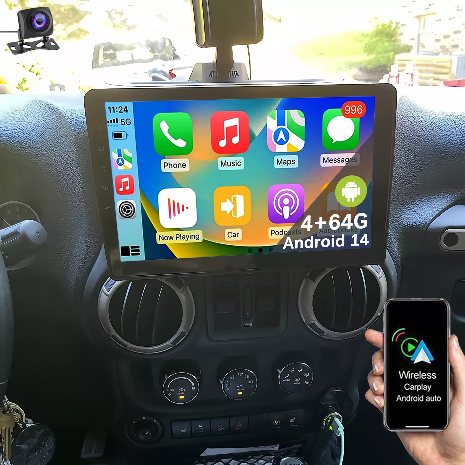 10″ 4+64G For Jeep Wrangler Chrysler Dodge Android 14 Car Stereo Carplay GPS AHD