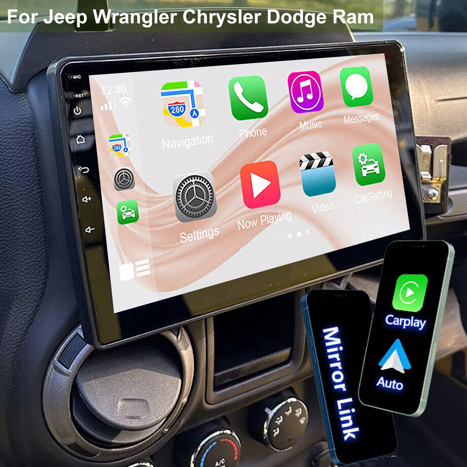 10.1″ Android 14.0 Car Stereo Radio GPS Carplay For Jeep Wrangler 3 JK 2007-2016