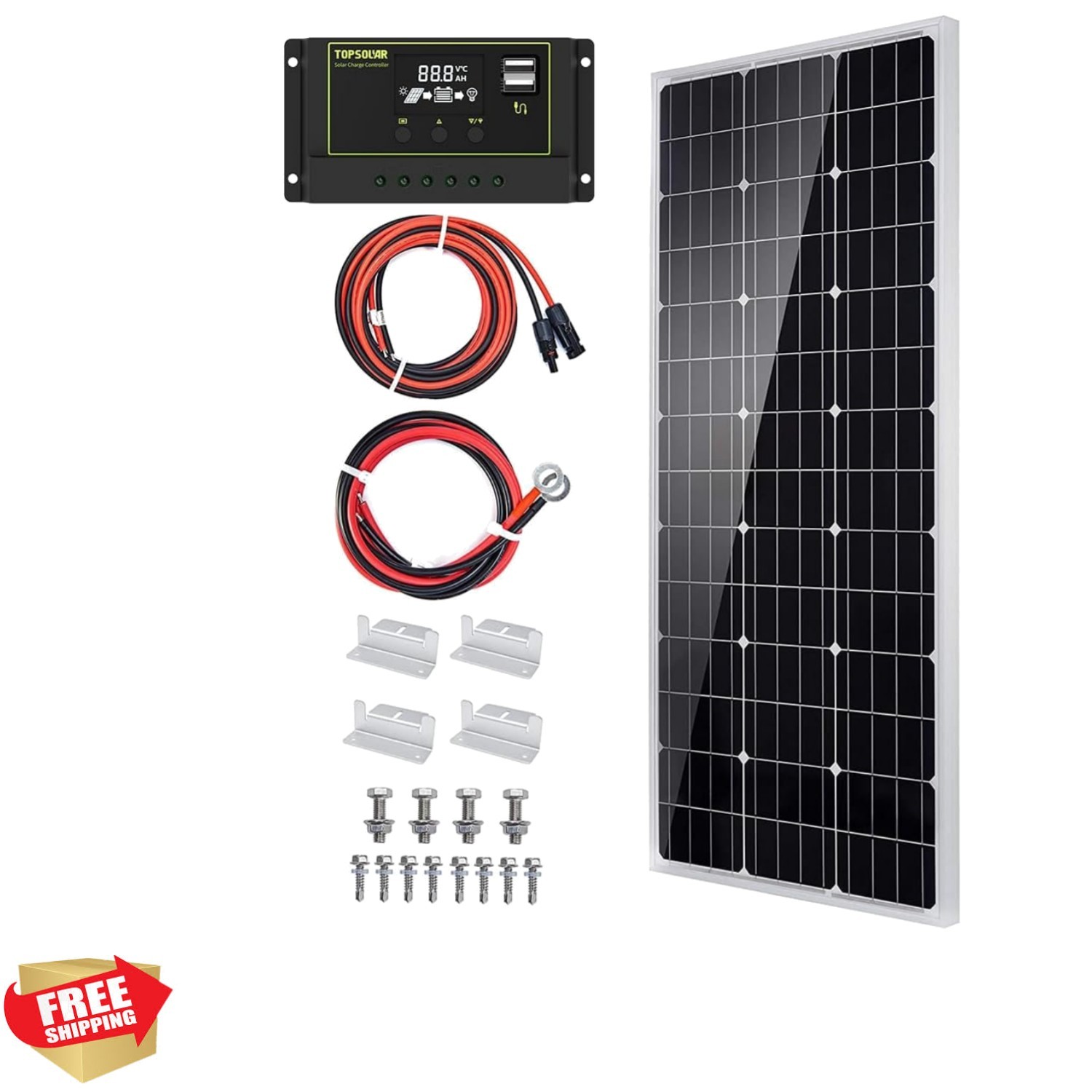 Solar Panel Kit 100 Watt 12 Volt Monocrystalline Off Grid System for Homes RV…