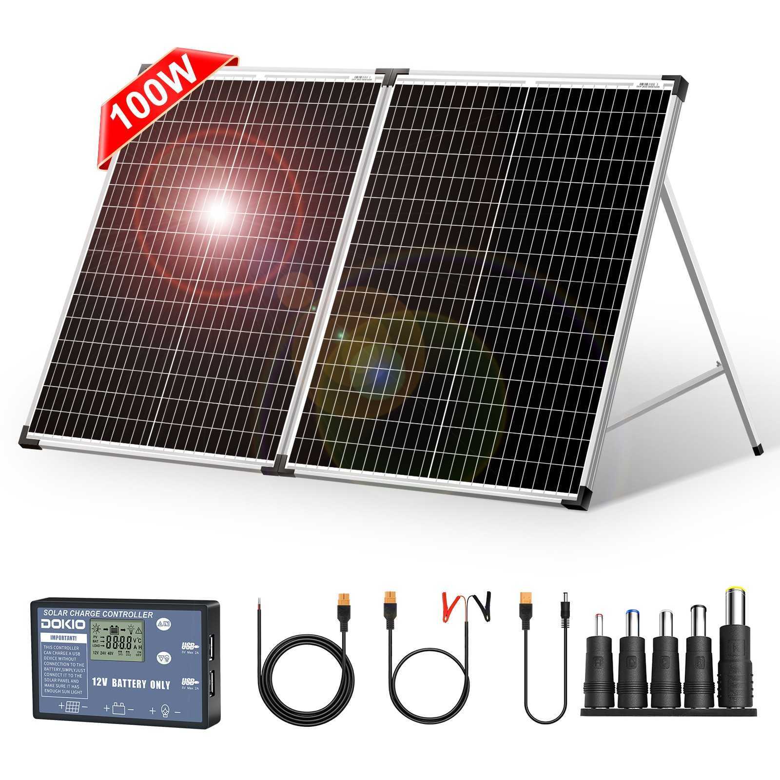 Dokio 100W Portable Foldable Solar Panel Kit for Car Battery/RV/Garden/Home