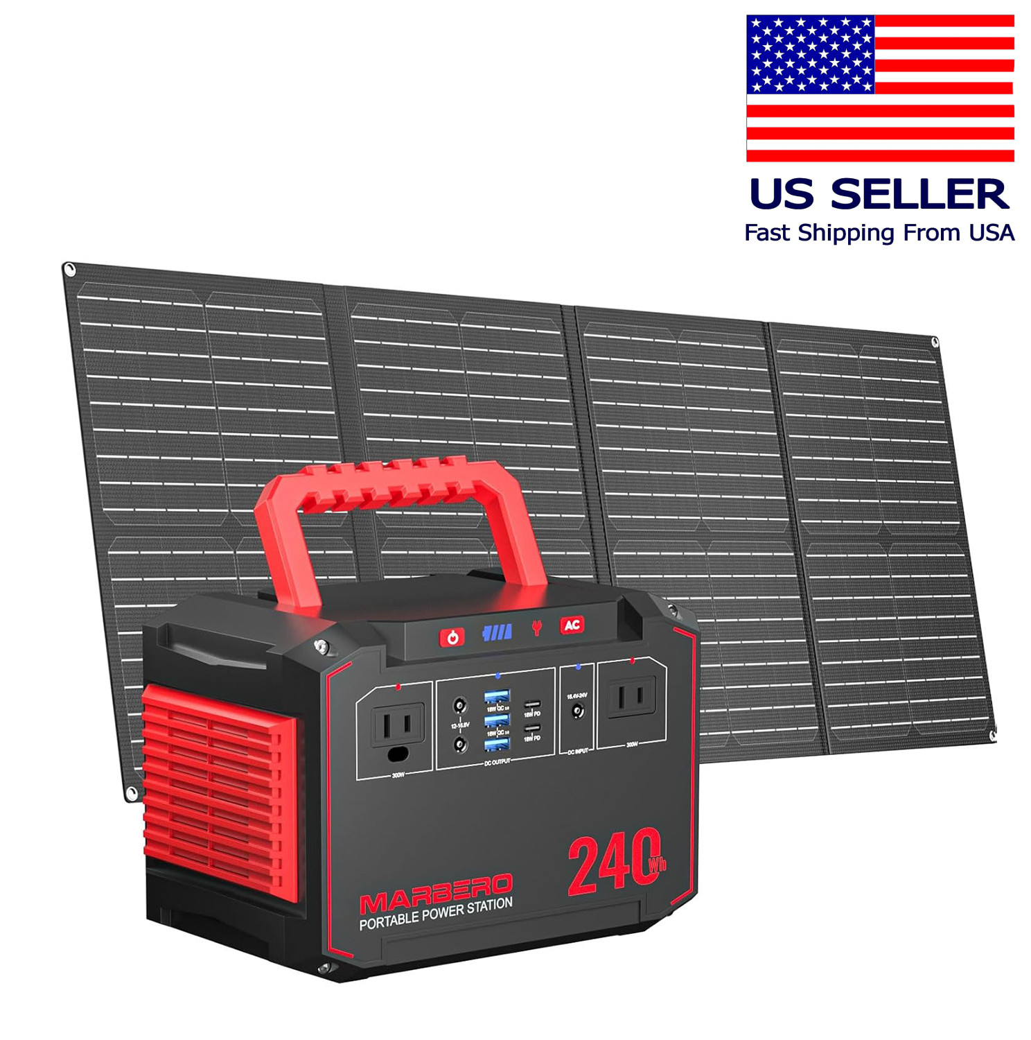 MARBERO Solar Generator 240Wh 300W Portable Power Station with Solar Panel 60W