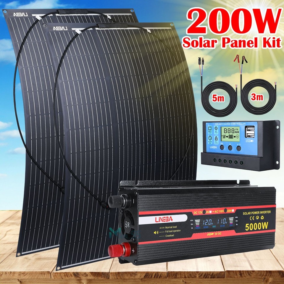 5000W Complete Solar Panel Kit with Controller & Inverter Home 110V Grid System