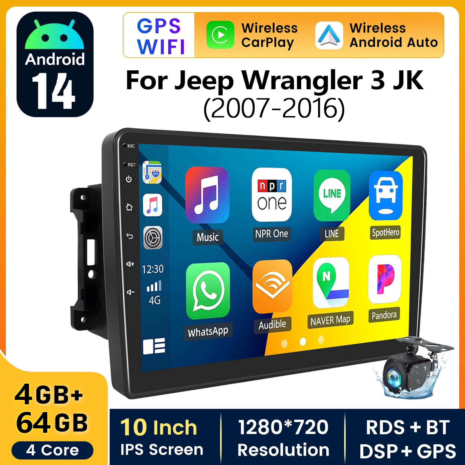 Upgrade GPS Navi Car Stereo Radio for Jeep Wrangler 3 JK 2007-2016 with Back Cam