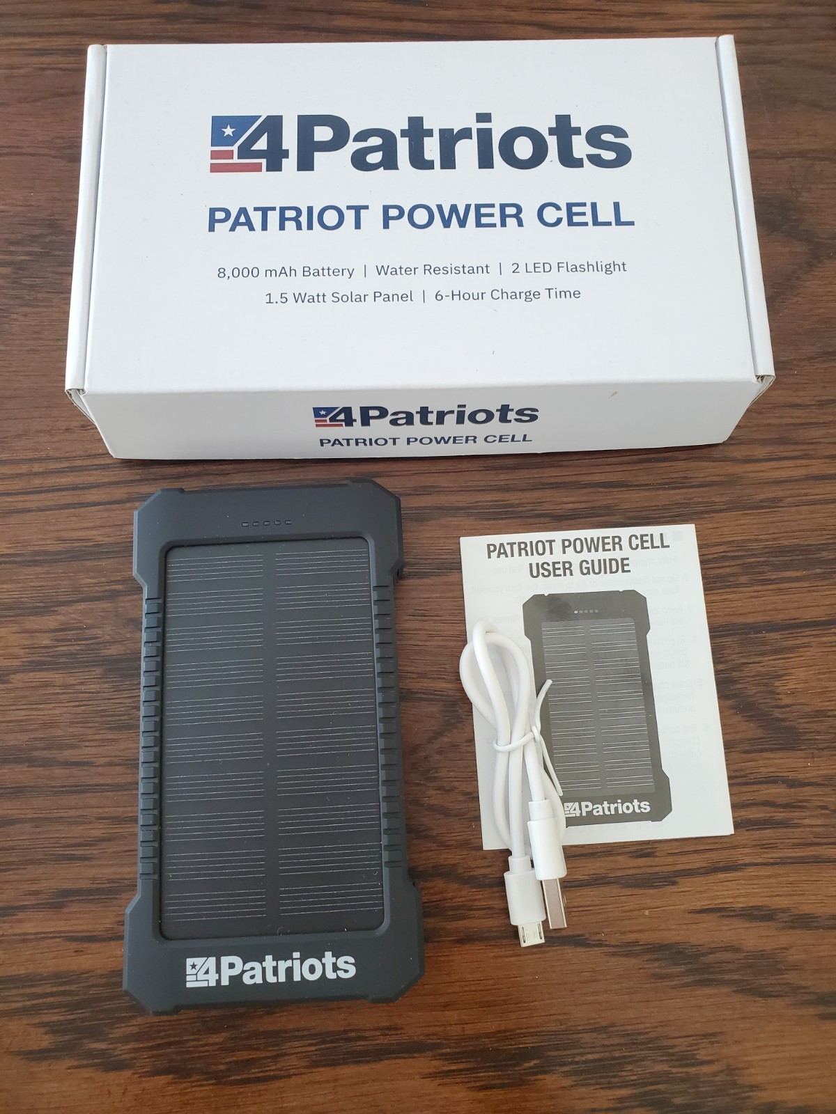 Solar Power Cell Bank Charger Dual USB w/ Flashlight 4 Patriots