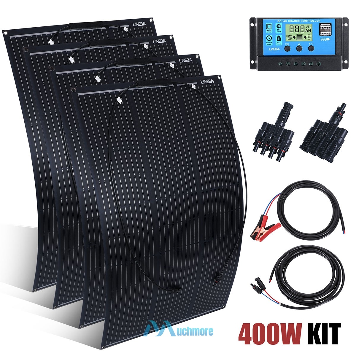 400W Watt 18V Portable Flexible Solar Panel Kit for RV Camping Off-Grid Rooftop