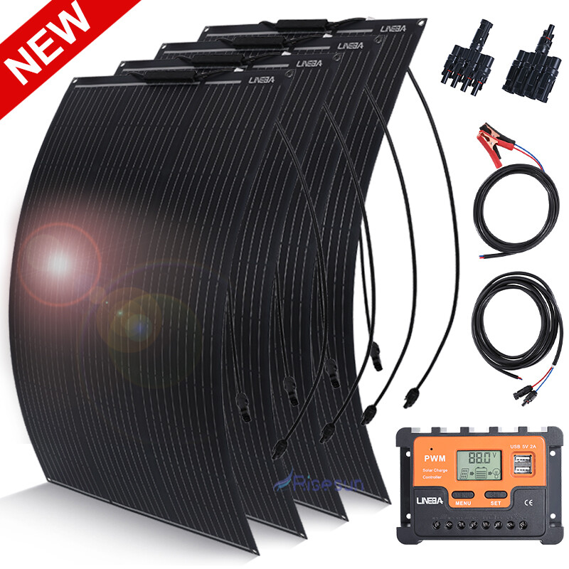 100W 200W 400W Flexible Solar Panel Kit w/Controller for RV/Camper/Boat/Home