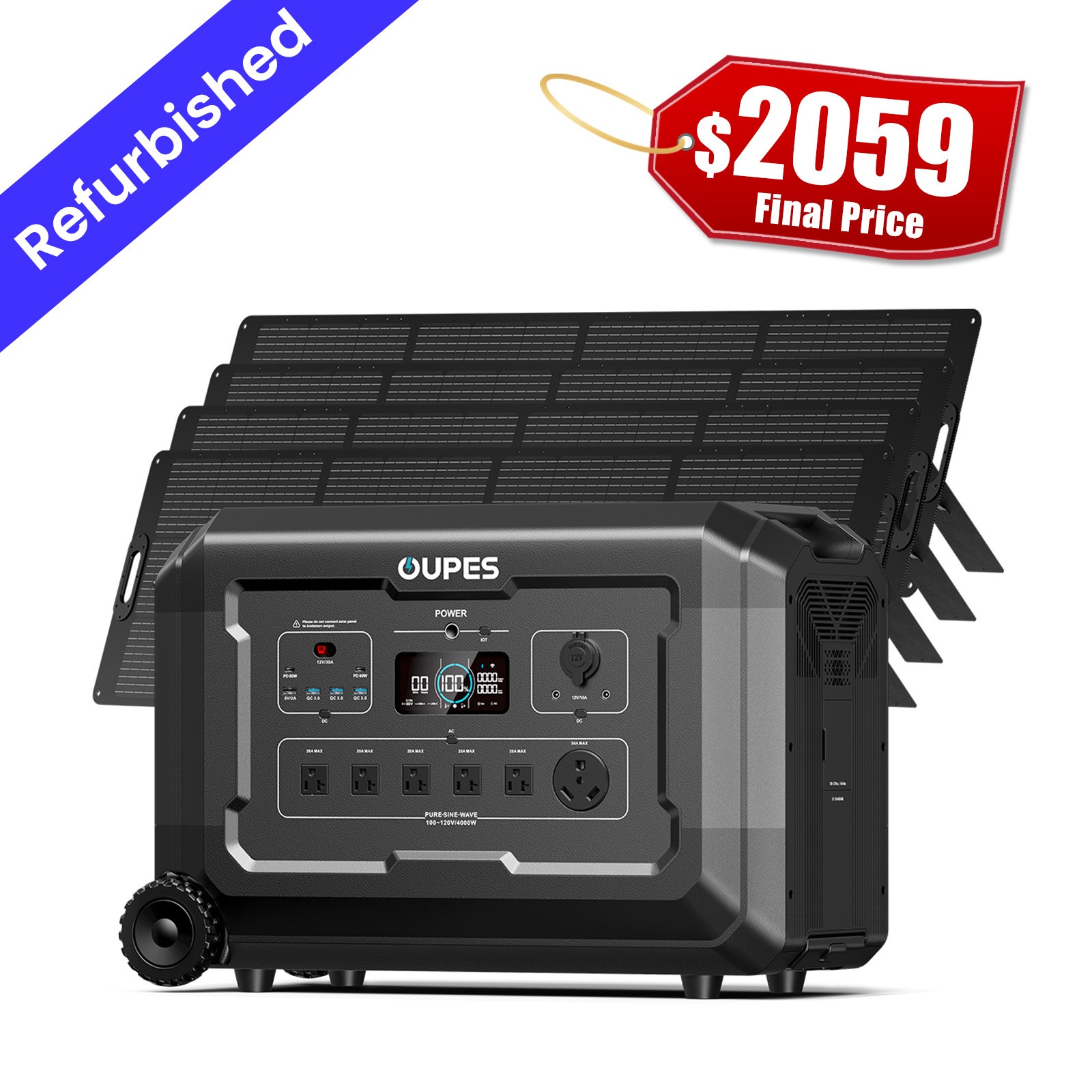 OUPES Mega 5 5040Wh Power Station 4000w Solar Generator+4x240W Solar Panels Lot