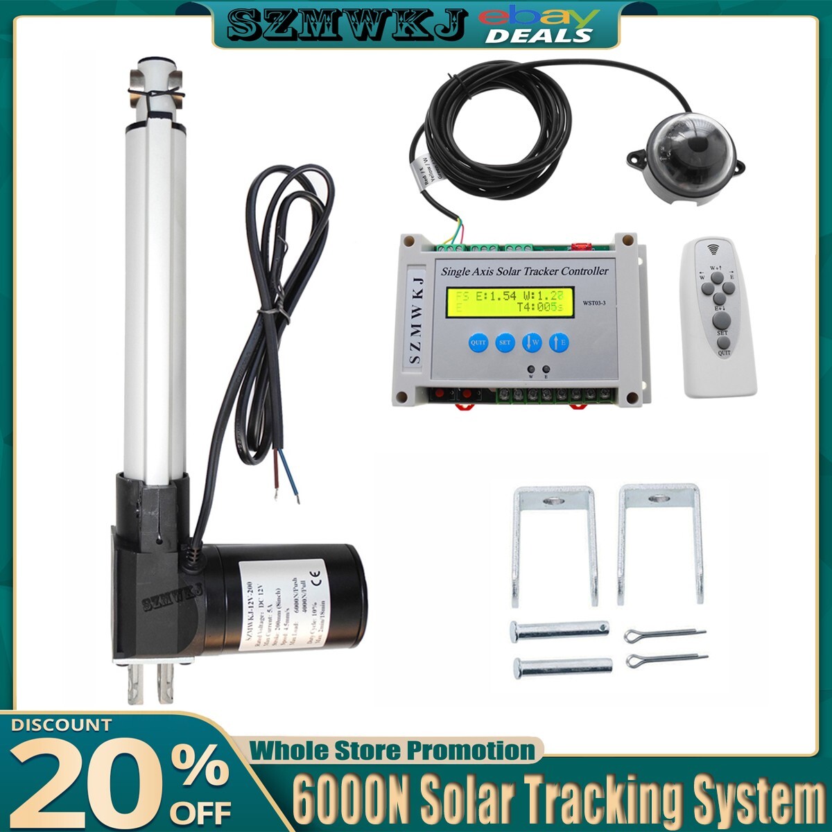 Single Axis Solar Tracking Tracker System-6000N 8″ Linear Actuator W/ Controller