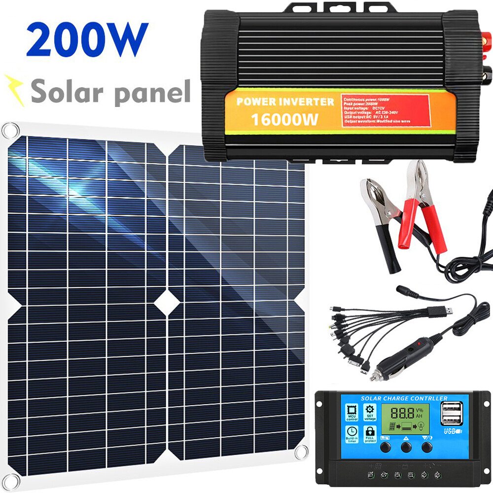 16000W Complete Solar Power Generator 200W Solar Panel Kit Home 110V Grid System