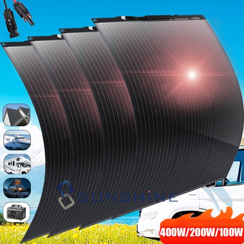 400W 200W Flexible Mono Solar Panel Kit Backup Generator Power Station RV Boat