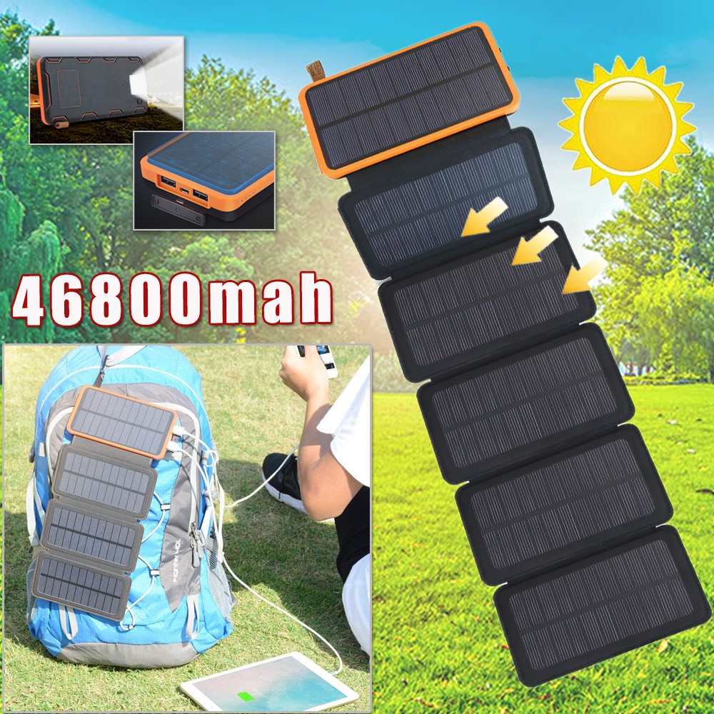 46800mAh Solar Power Bank Folding 6 Solar Panel Portable Charger For Cell Phone