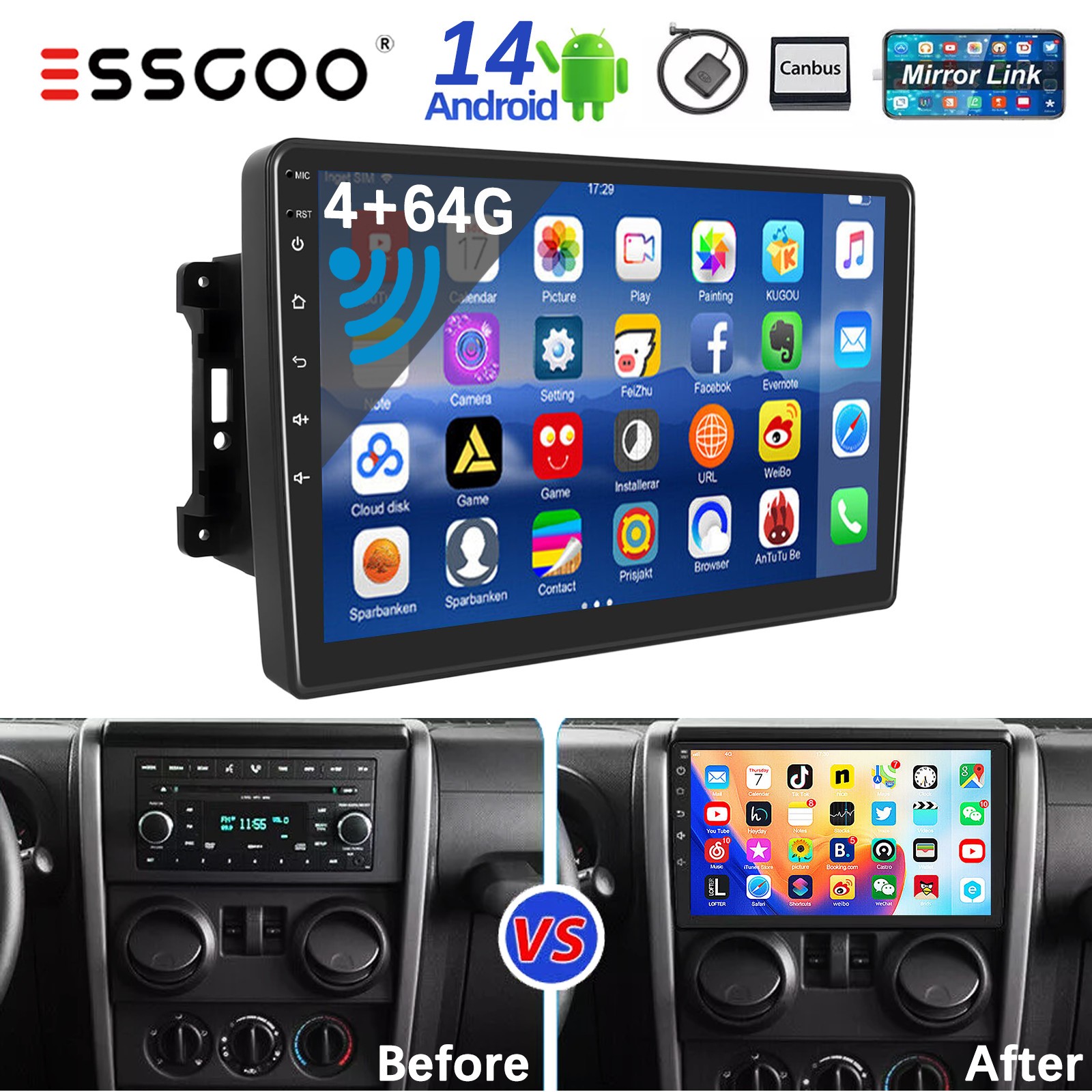 64GB Car Stereo Radio For Jeep Wrangler 2007-2017 Android Apple Carplay GPS WIFI