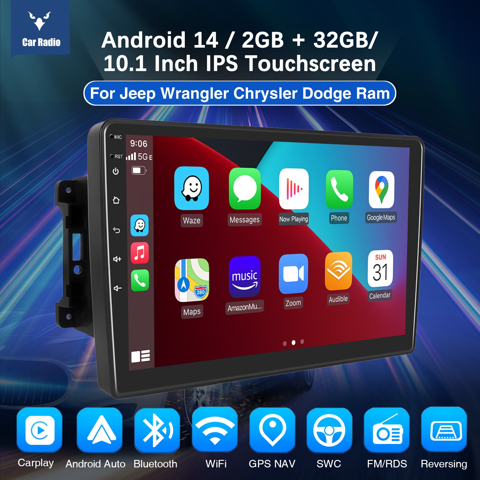 For Jeep Wrangler Dodge RAM Chrysler Android 14 Car Radio Stereo GPS Carplay BT