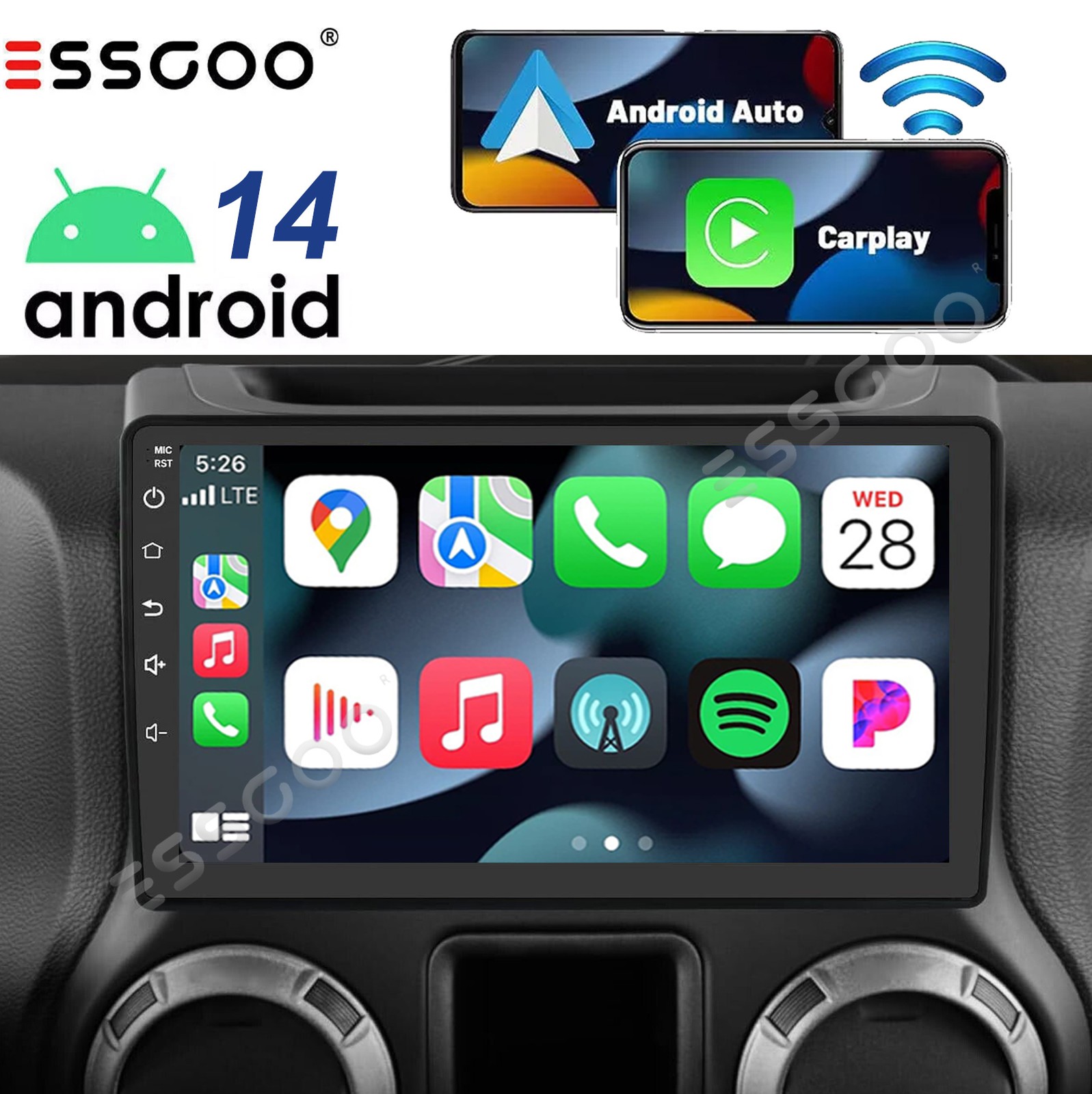 For Jeep Wrangler 3 JK 2007-2016 10″ Car Stereo Apple CarPlay Android 14.0 Radio