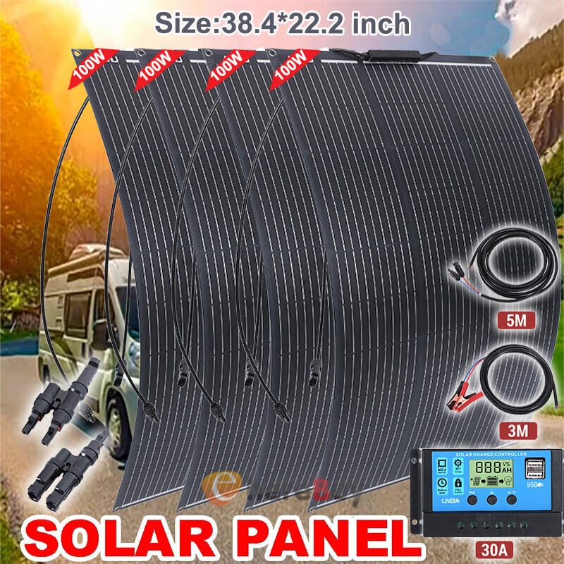 400W Solar Panel Kit 30A Controller 12V Battery Charger Dual USB Caravan Boat US