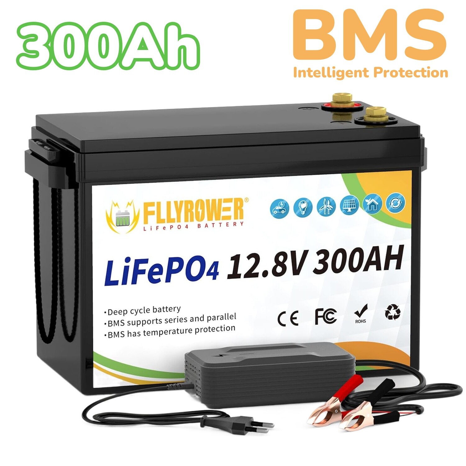 12V 300Ah LiFePO4 Lithium Battery BMS 15000+Deep Cycle Home RV Off-Grid
