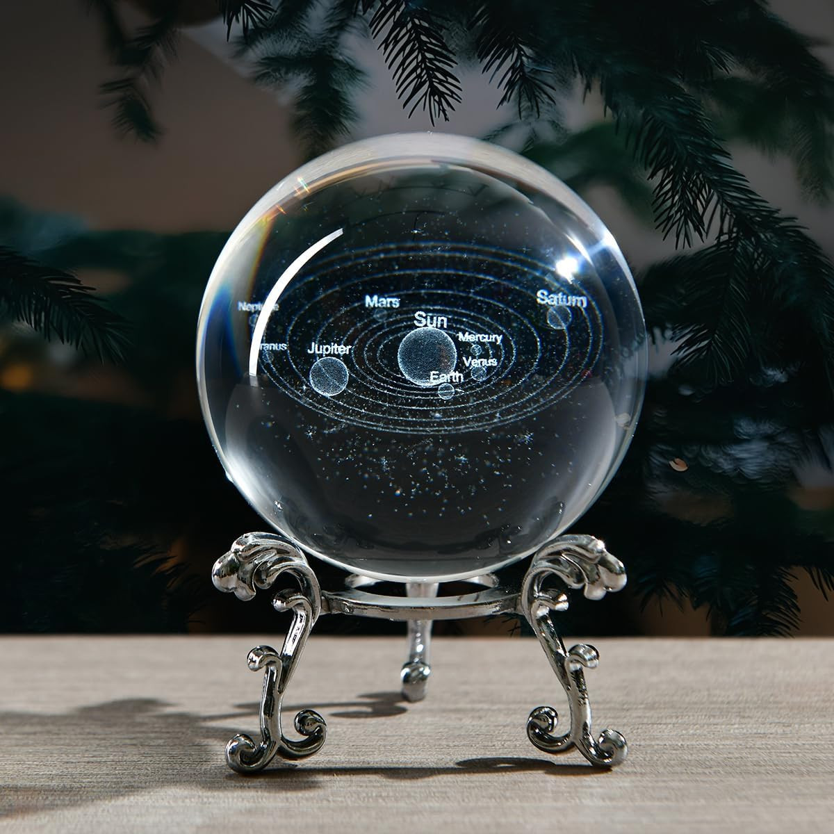 Solar System Model 3D Crystal Ball with Stand, Space Galaxy Decor Glass Sphere D