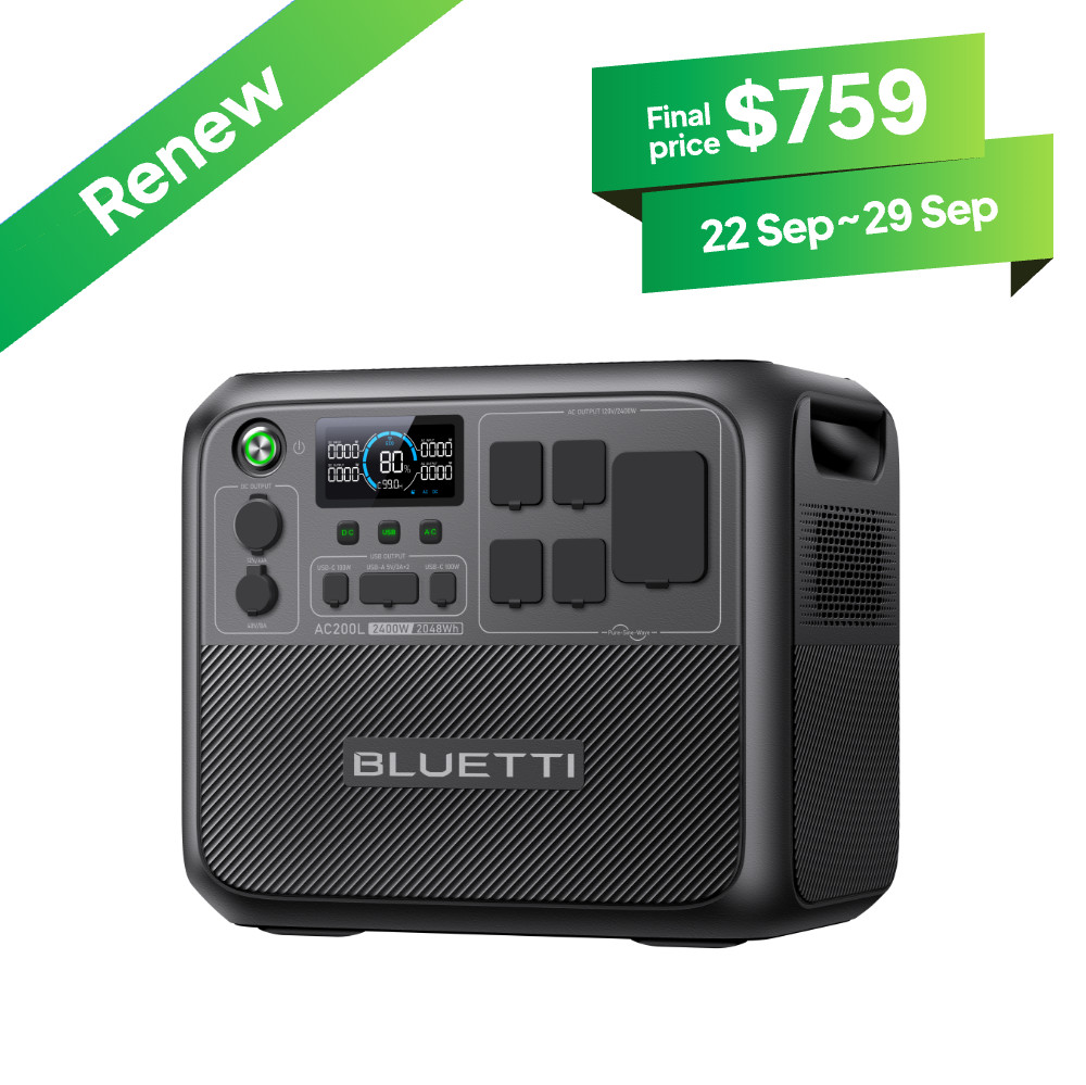 BLUETTI AC200L 2048Wh 2400W Portable Power Station Solar Generator for Backup