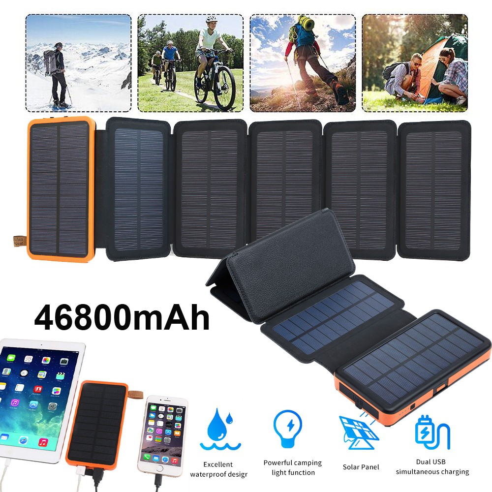 Portable 46800mAh Solar Power Bank Folding 6 Solar Panel Charger For Cell Phone