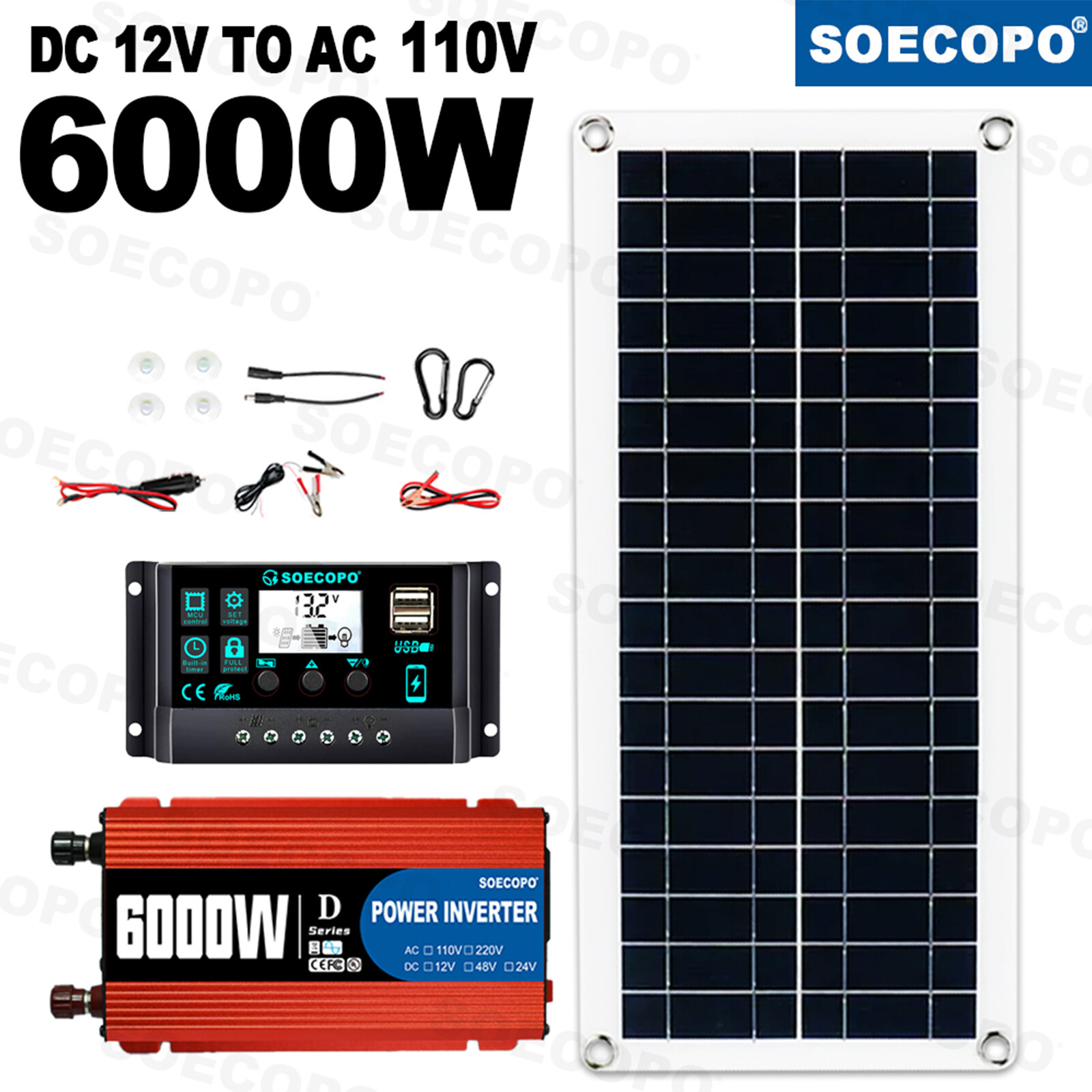 6000W 100A 110V Solar Panel Kit Complete Solar Power Generator Home Grid Syste