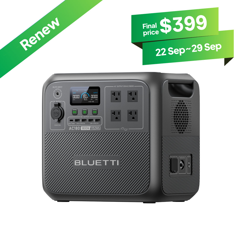 BLUETTI AC180 Portable Solar Generator 1152Wh 1800W Power Station for Barbecue