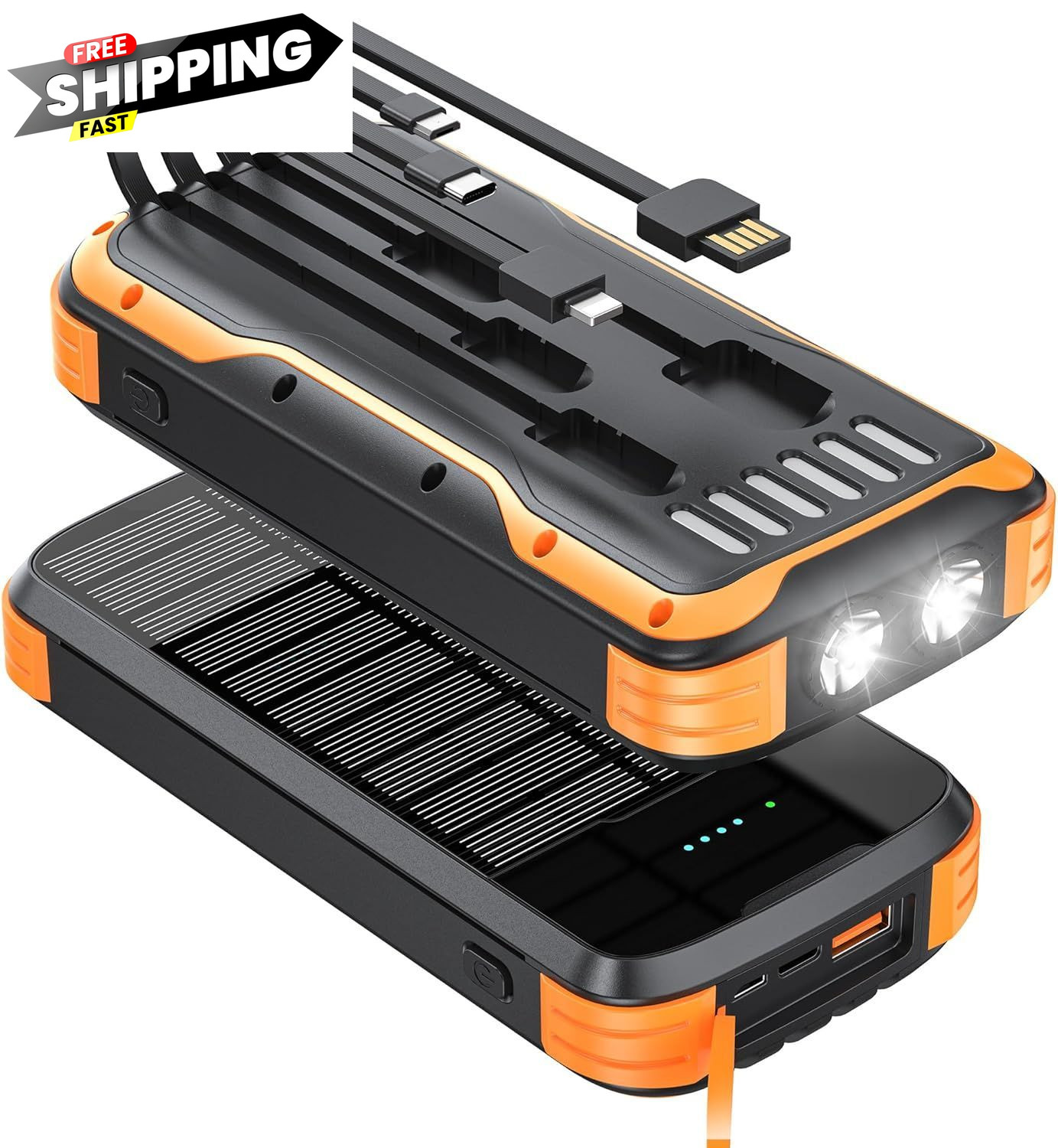 Solar Charger Power Bank, 40000mAh Portable Phone Built Black-orange