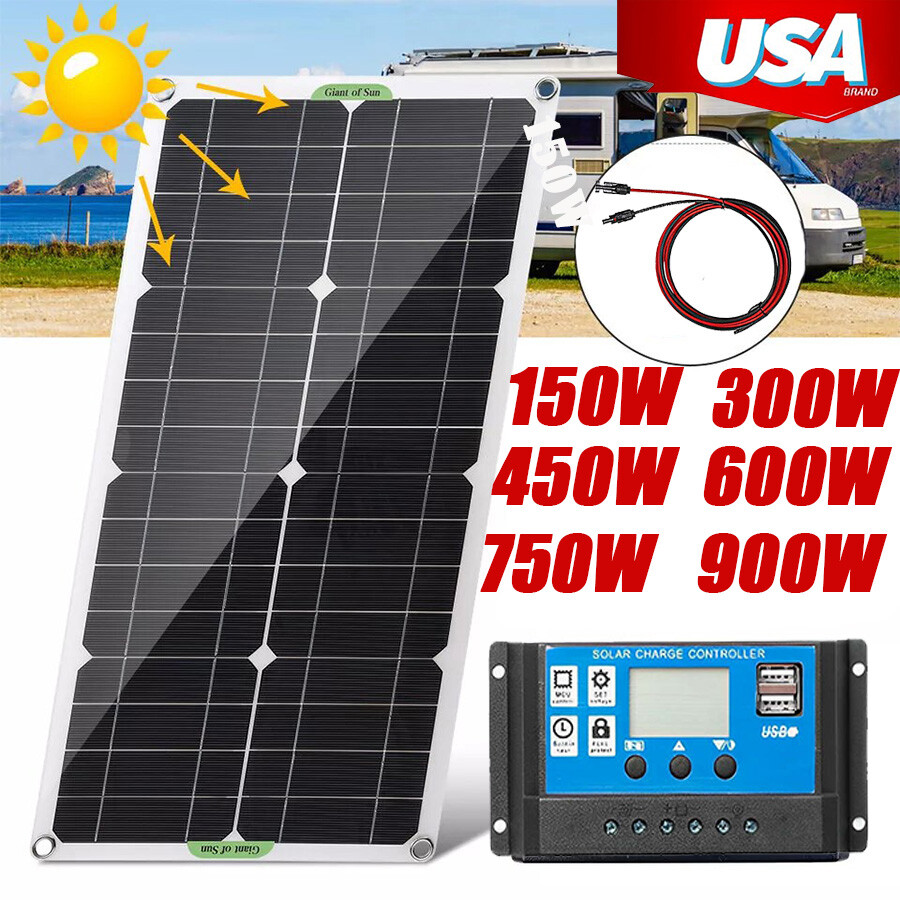 150W 900W Mono Solar Panel 12V Charge Power Camping Home RV Boat Marine Off-grid