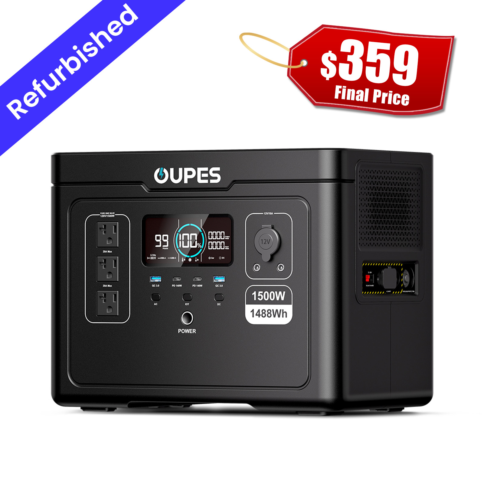 OUPES Exodus 1500 Portable Power Station 1500W/1488Wh Solar Generator Camping RV