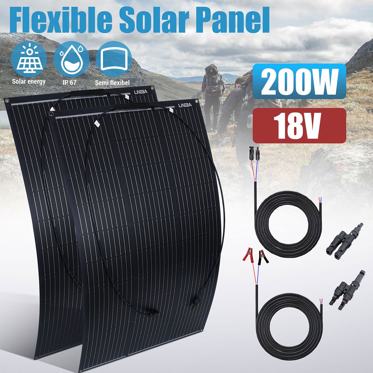 200W Portable Flexible Solar Panel Kit Mono Power Battery Charge Camping Home RV