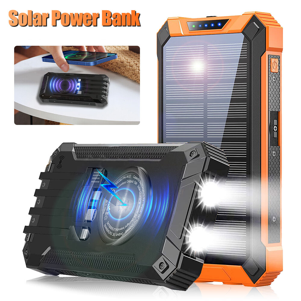 Wireless Portable 36000mAh Solar Power Bank Phone Fast Charger External Battery