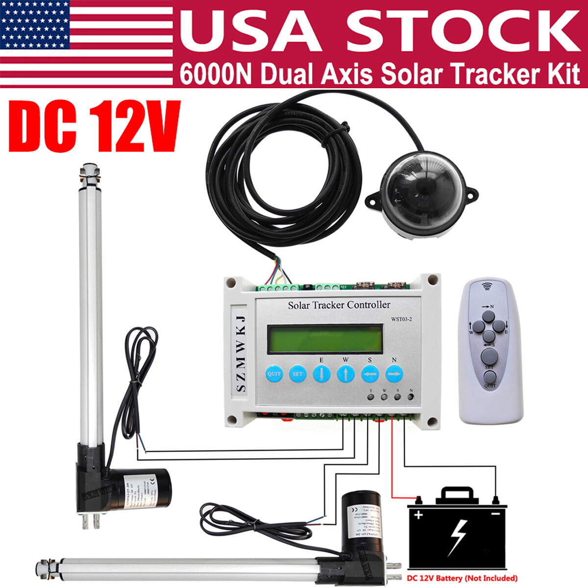 LCD 6000N Solar Panel Tracking Solar Tracker Controller 12V Linear Actuator Kits