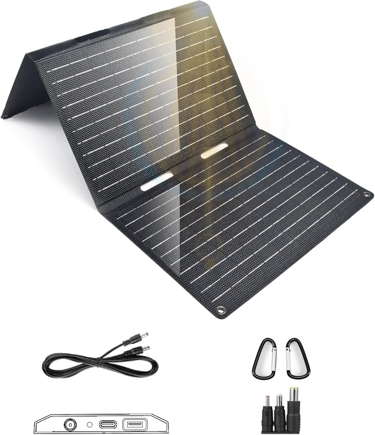 30W Portable Solar Panel, Foldable Solar Panel Charger with QC3.0 USB-A USB-C &