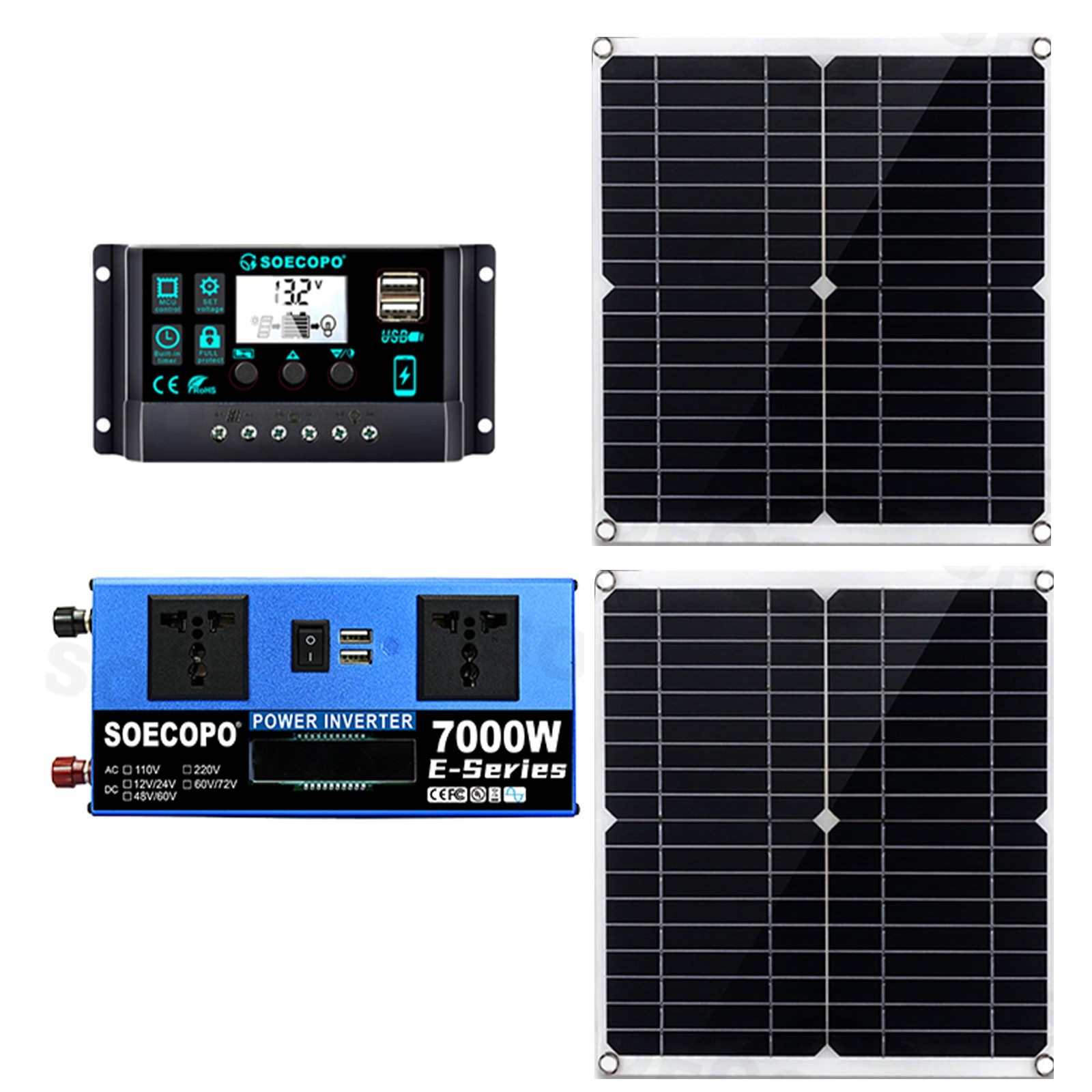 Powerful 7000W Solar Generator Kit | Inverter, 2pcs Solar Panels + Controller