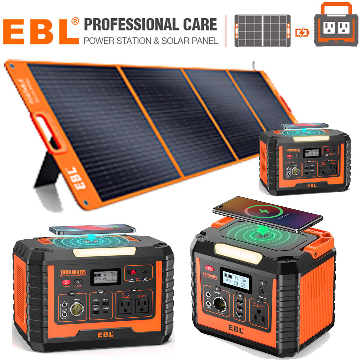 EBL Portable Power Station 2000W /1000W Peak Solar Generator / 200W Solar Panel