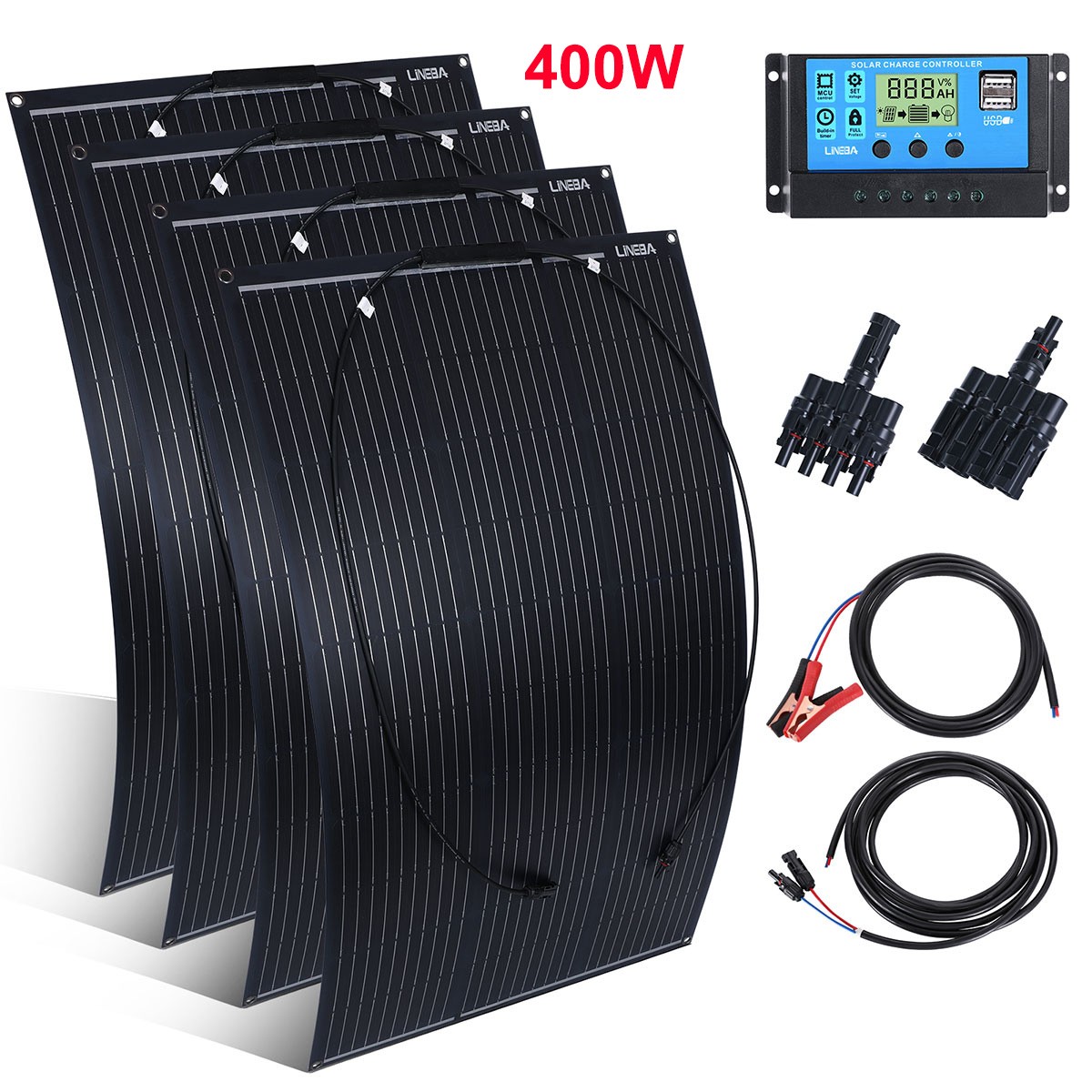 400W ETFE Flexible Solar Panel Kit 12/24V Battery Charger Home RV Boat Off-Grid