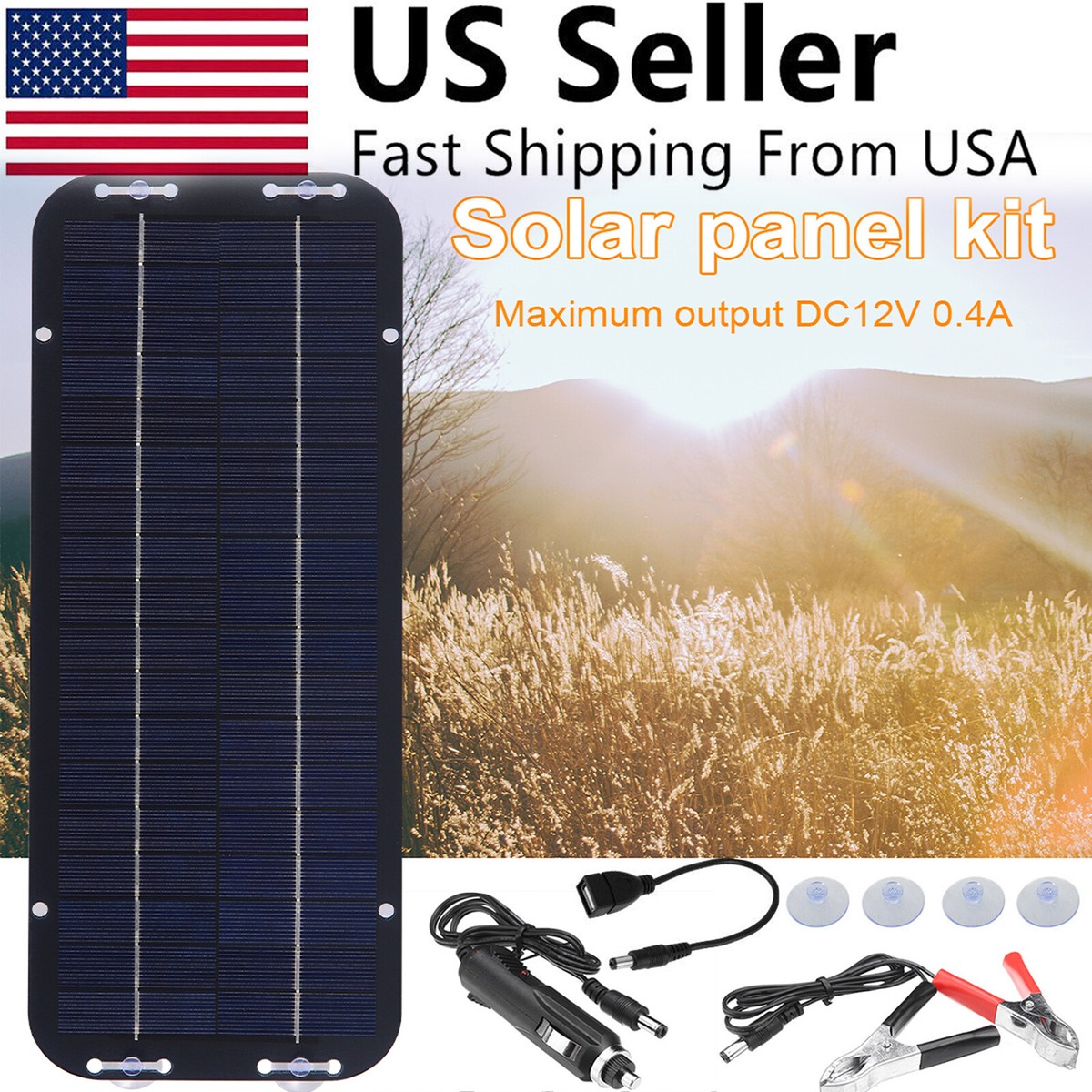 30W Solar Panel 12V Trickle Charger Battery Charger Kit Maintainer Boat Car RV
