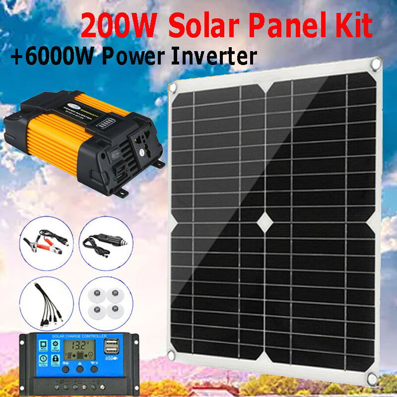 6000W Solar Power Inverter +200W Solar Panel Kit Generator 100A Home Grid System