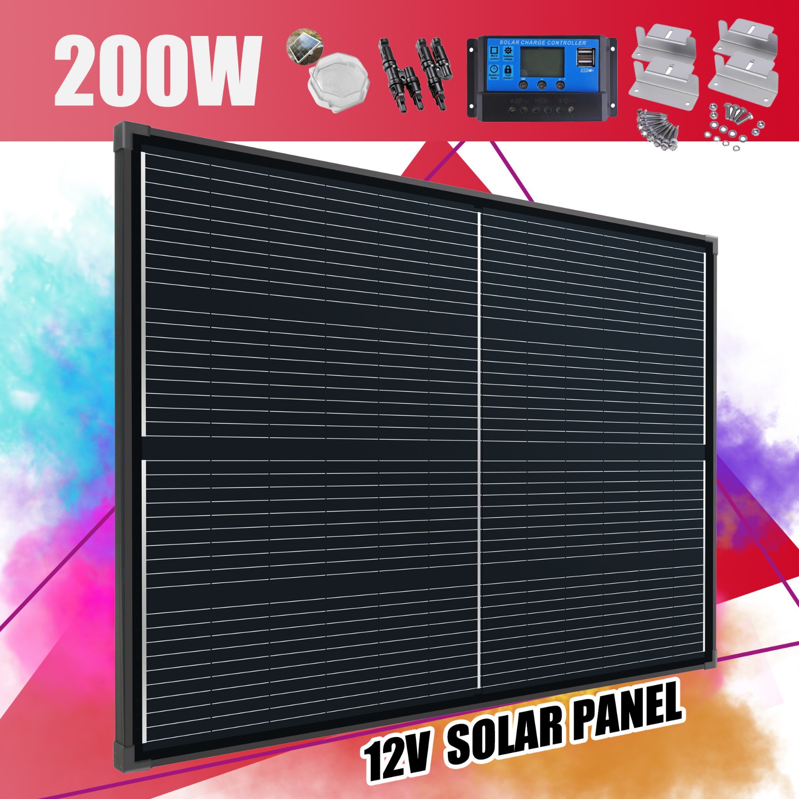 200W Full Black Mono Solar Panel Kit 25% High-Efficiency Off-Grid Home Charger