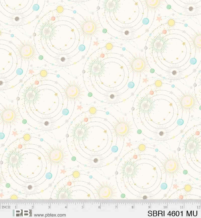 Star Bright Cream Solar System Cotton Fabric