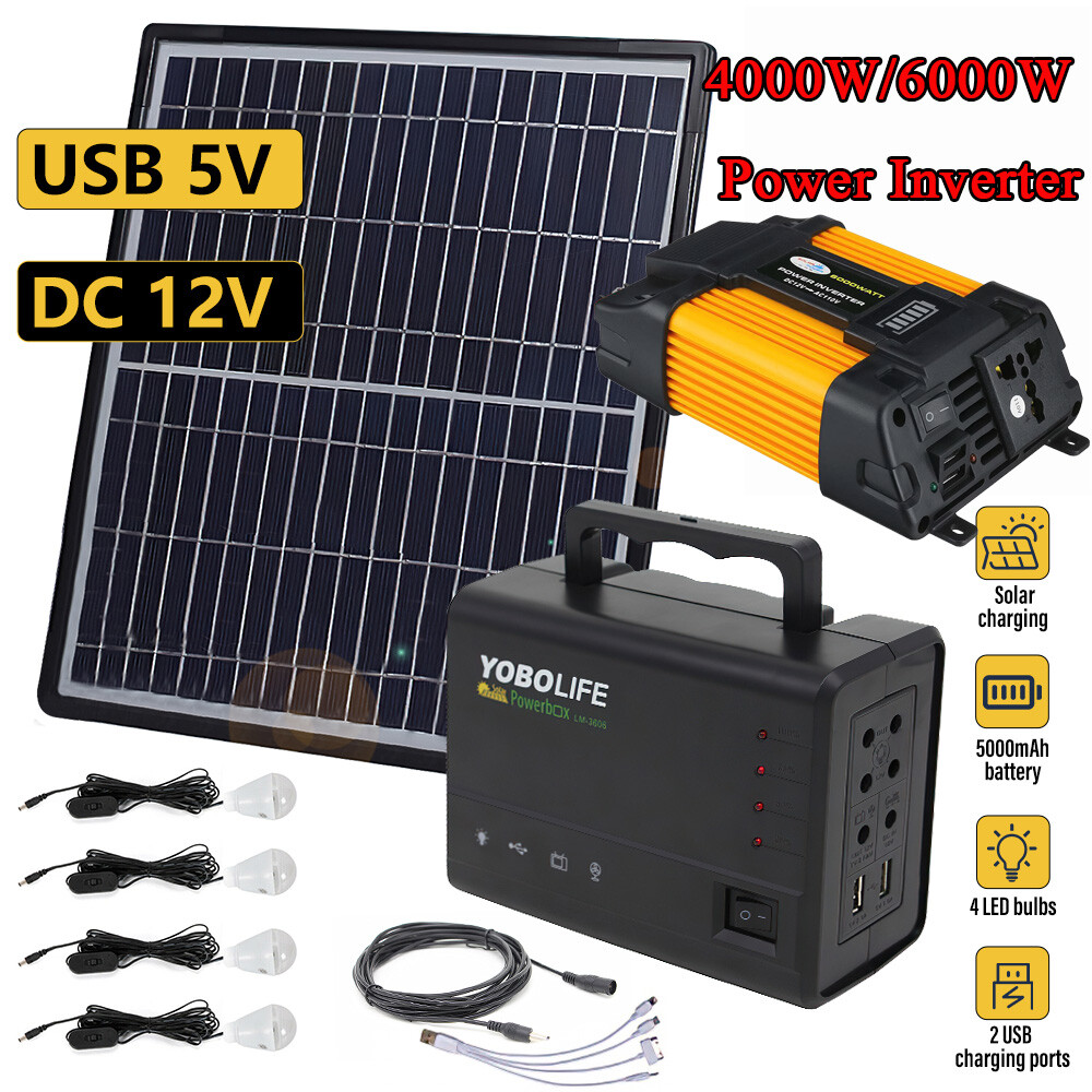 Solar Panel Power Generator Kit Battery Pack Station 6000W Car Power Inverter US