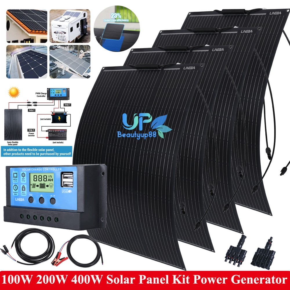 100W 200W 400W Watt 18V Mono Solar Panel Kit Charger for RV Home Off-Grid Boat