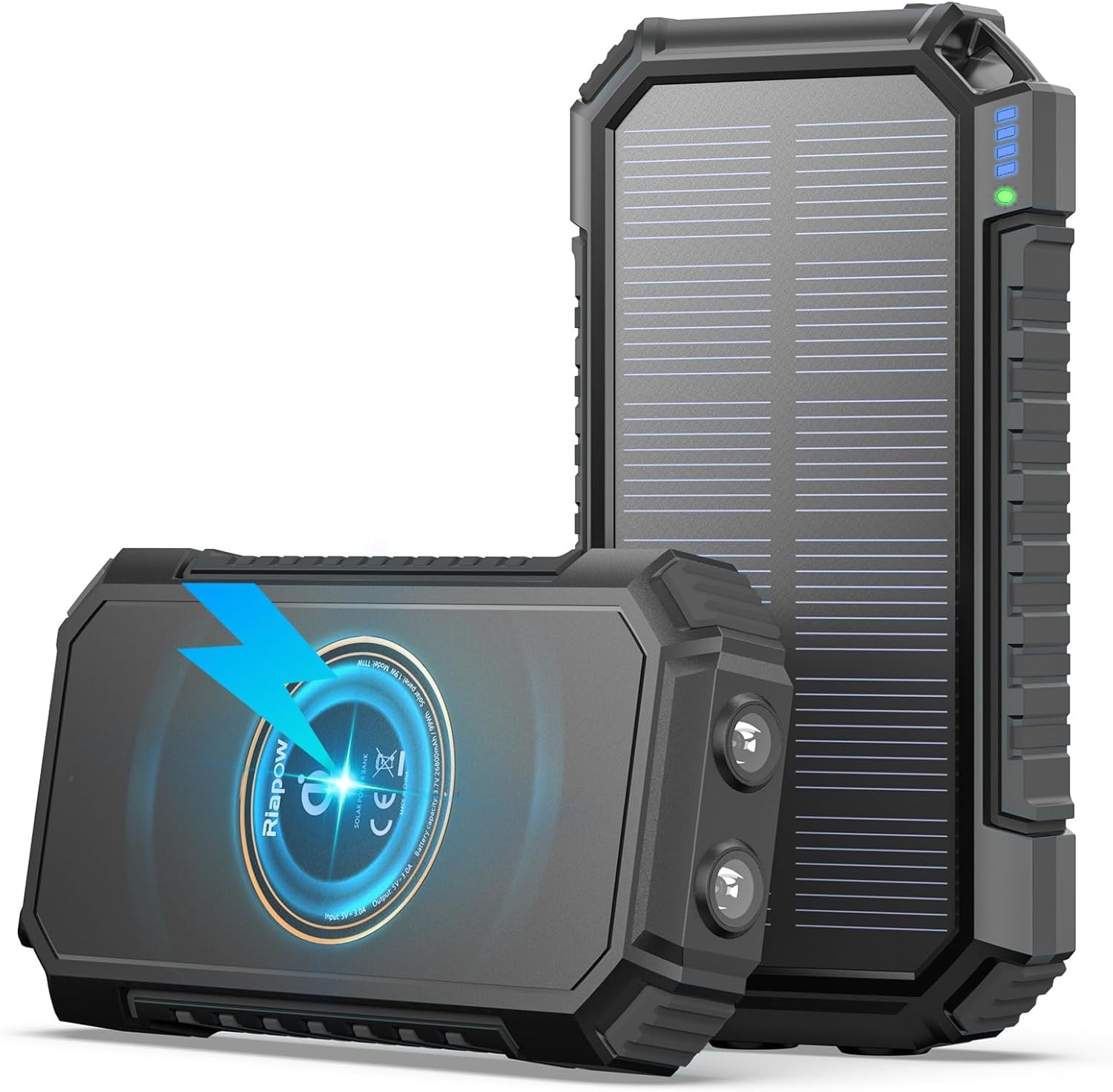 Riapow Solar Charger Power Bank – 26800mAh Wireless Portable Black