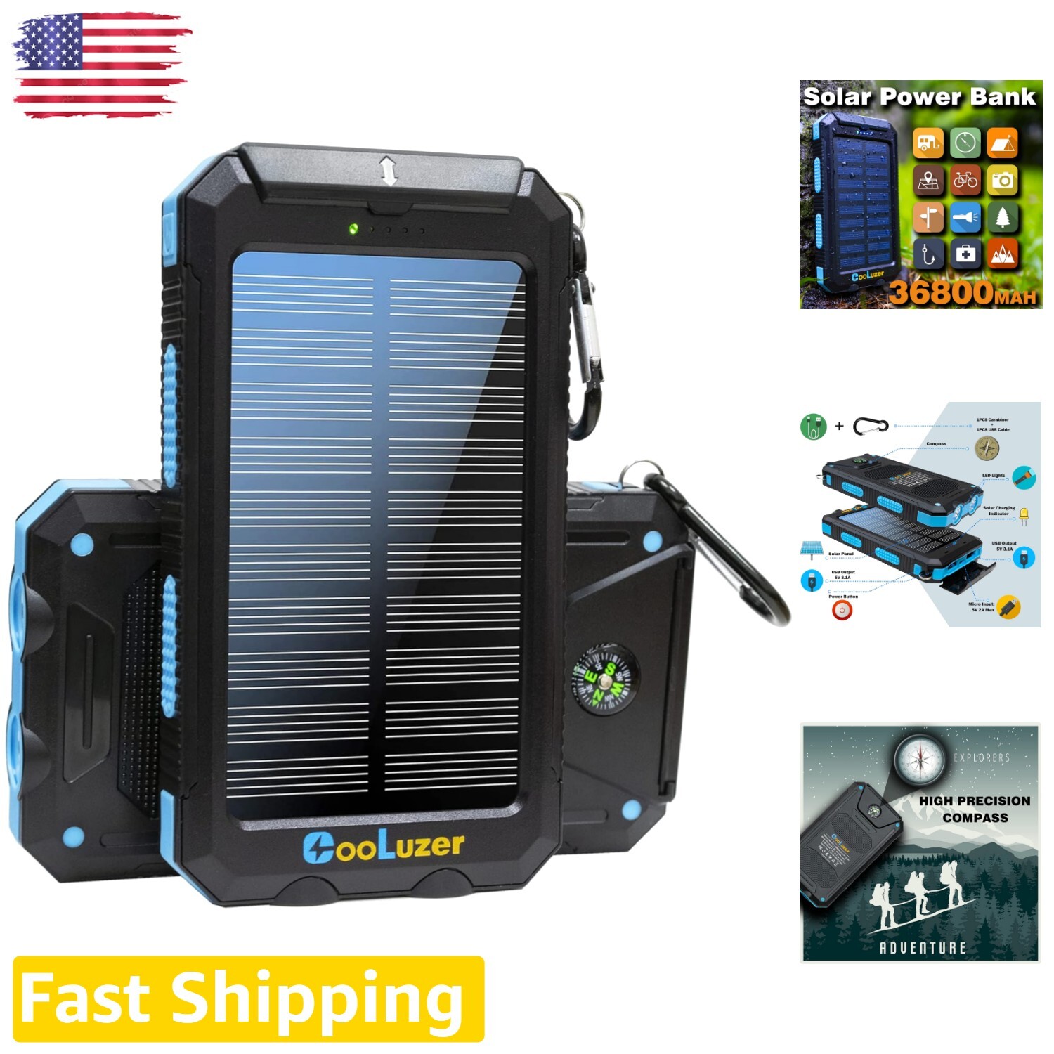 Premium 36800mAh Solar Power Bank with Fast Charging for Outdoor Enthusiasts