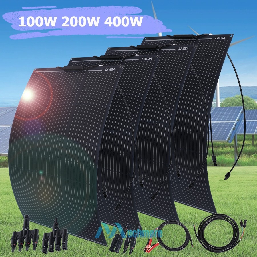 Flexible Monocrystalline Solar Panel Kit for Home/Caravan/RV/Boat 100W 200W 400W