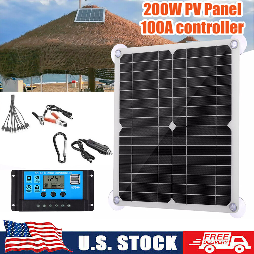 200 Watts Solar Panel Kit 12V 100A Battery Charger with Controller Caravan Boat